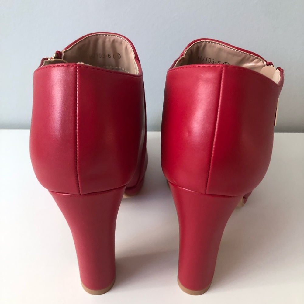 Allegra K Red Heeled Ankle Boots - Picture 7 of 10
